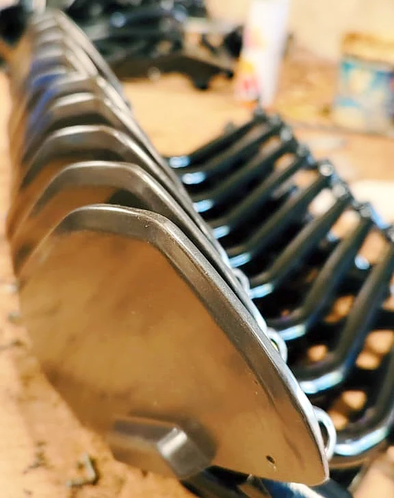 Close-up of formed and fabricated stand components
